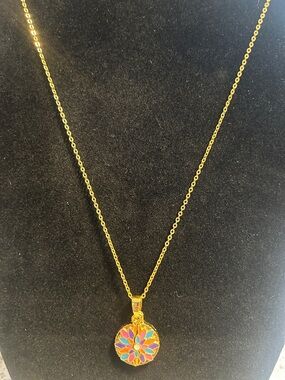 Gold-Tone Multicolor Floral Pendant Necklace - Women Jewelry NWT